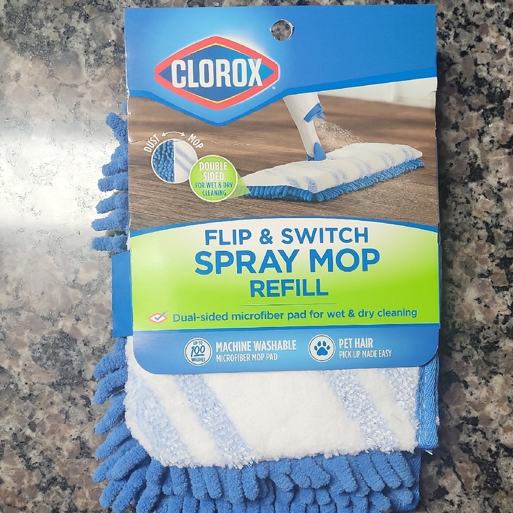 Clorox Flip & Switch Spray Mop Refill new Dual sided microfiber pad for wet & dr